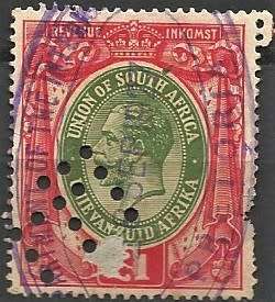 UNION - 1 POUND REVENUE STAMP WITH PERFIN - USED