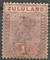 ZULULAND 1894 QV 1D STAMP WITH SHAVED `Z` - SACC 15a CV R1300