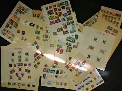 BULKLOT - WORLD STAMPS, OLD STAMP ALBUM + 18 PAGES OF STAMPS SEE SCANS