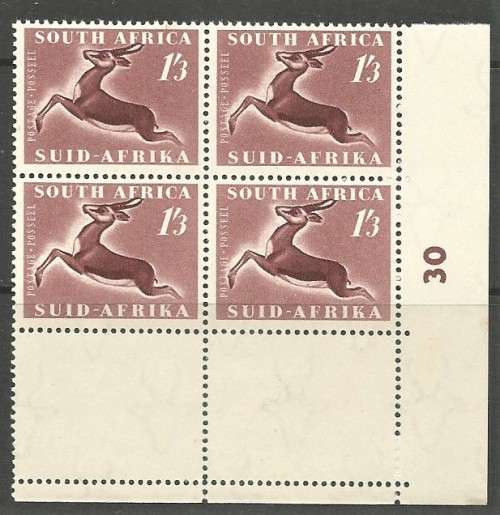 UNION 1953 SPRINGBOK CYLINDER BLOCK MNH SACC146
