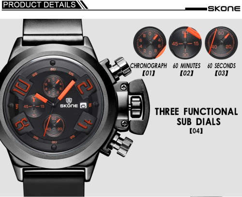 Skone 7427EG02 4188 Stylish Pin Buckle Male Watch  -  BLACK