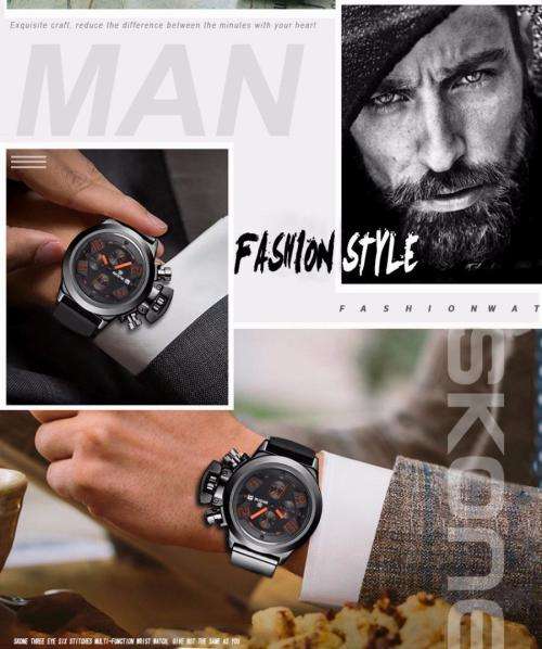 Skone 7427EG02 4188 Stylish Pin Buckle Male Watch  -  BLACK