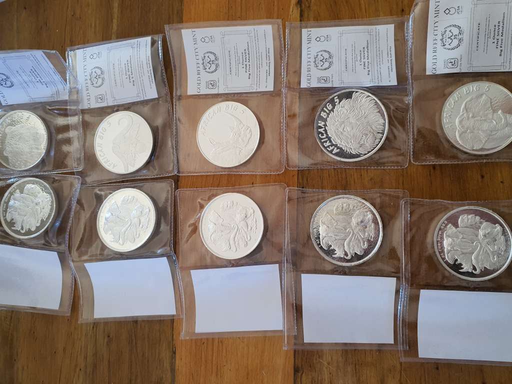 5 Coin collection : 1Oz fine silver African Big 5 series