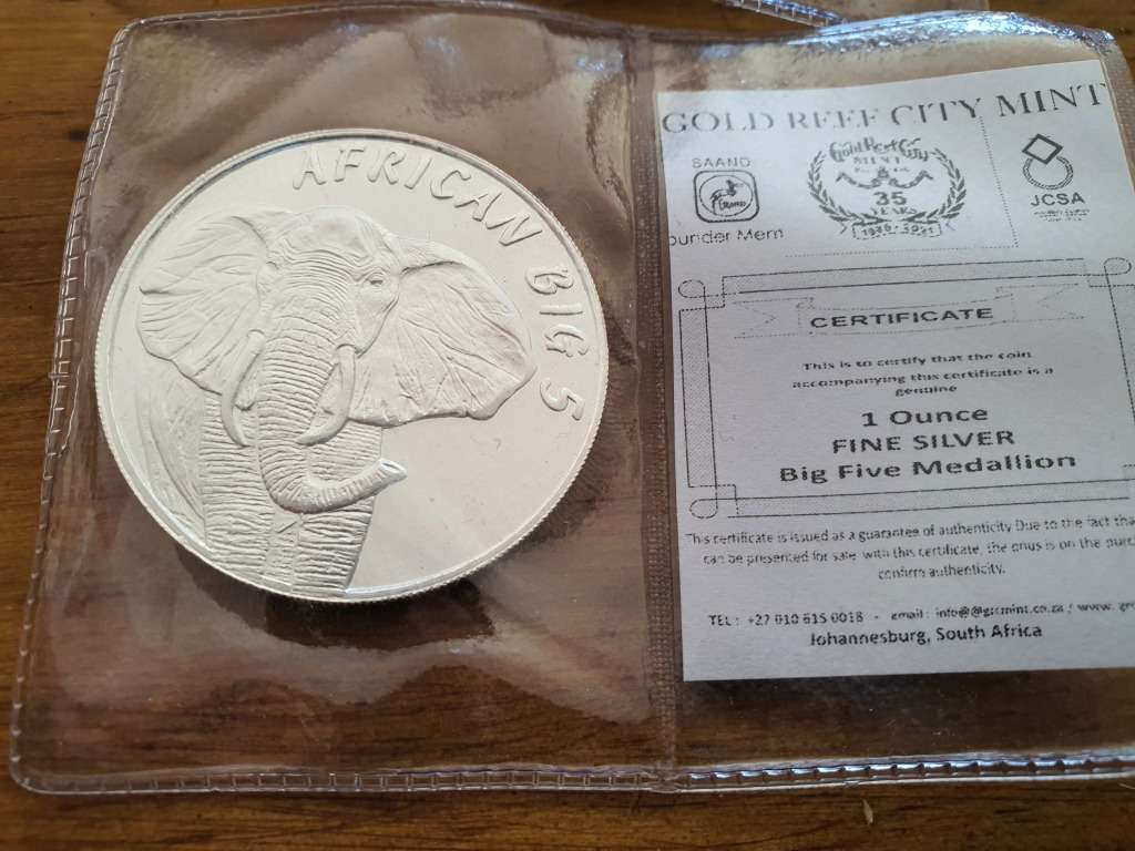 5 Coin collection : 1Oz fine silver African Big 5 series