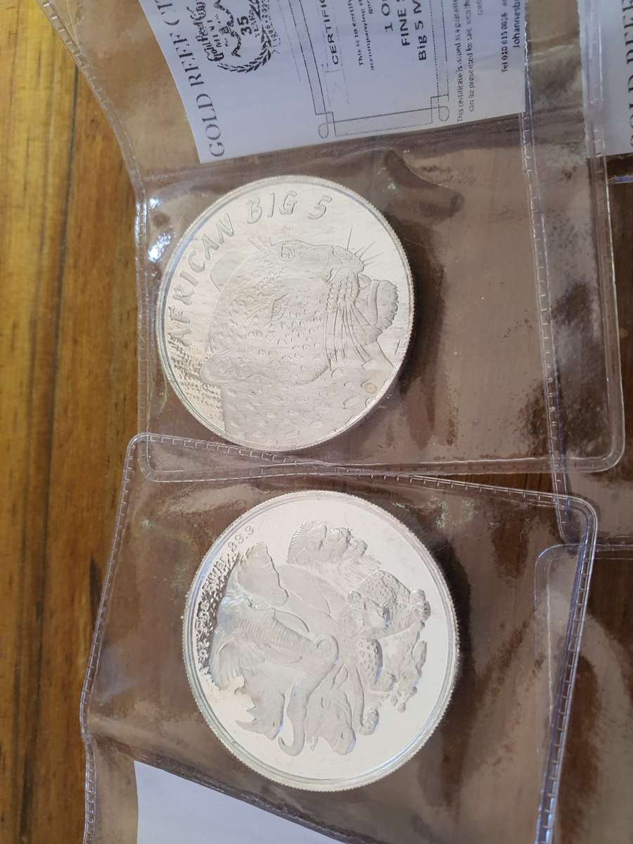 5 Coin collection : 1Oz fine silver African Big 5 series