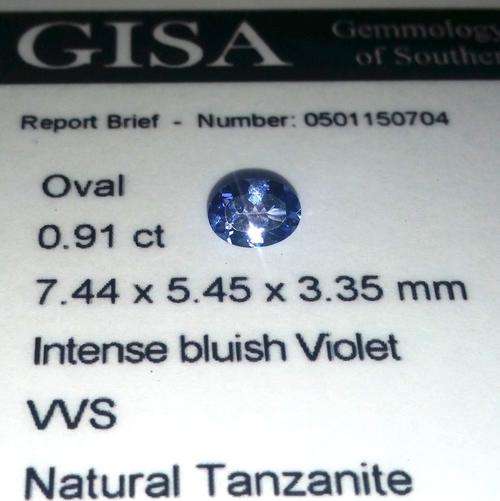0.910CT TANZANITE [G.I.S.A. CERTIFIED] Intense Violet Blue [bV4/4], VVS