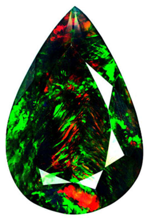 G.I.S.A. CERTIFIED 1.47CT BLACK OPAL  -  Vivid Multi-Colour Fire - Dominant Green / Red