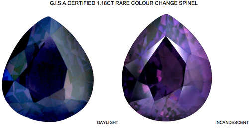 1.18CT SRI LANKAN SPINEL [G.I.S.A.CERTIFIED] ClrChg:DarkVioletBlue/StrongPurple,VVS