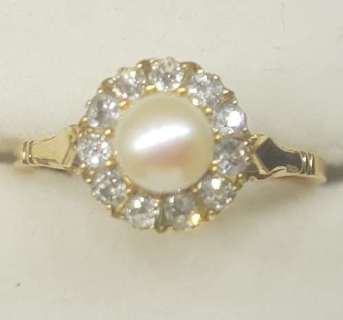 ANTIQUE DIAMOND AND PEARL RING, 18CT GOLD   (EstateJewellery2020#15)