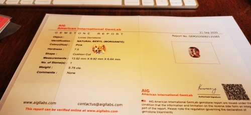 * MORGANITE *  5.75CT CERTIFIED MORGANITE