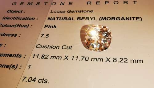 * MORGANITE *  7.04CT CERTIFIED MORGANITE