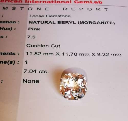 * MORGANITE *  7.04CT CERTIFIED MORGANITE