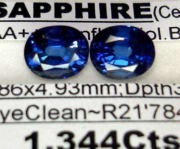 CEYLON SAPPHIRE [1.344Cts] MatchingPair,AAA+++CornflowerVioletBlue,EyeClean[Value:R21'784.00][BntyH]
