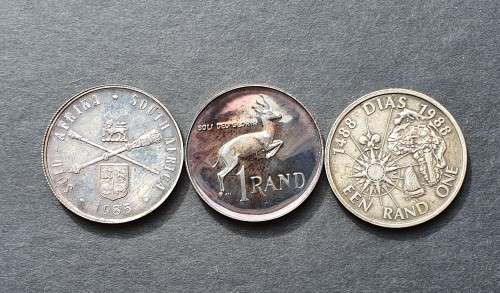 3 x R1 Silver coins - 1985 (Parliament), 1987 and 1988 (Dias)