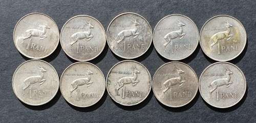 Lot of 10 x Silver R1 coins - 1966 and 1967 (80% Silver)