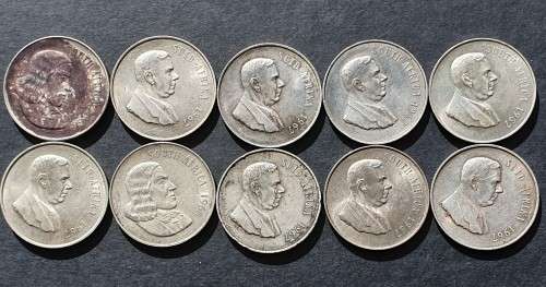 Lot of 10 x Silver R1 coins - 1966 and 1967 (80% Silver)