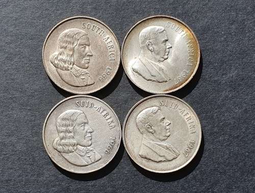 Lot of 4 x Silver R1 coins 1966 and 1967 English and Afrikaans