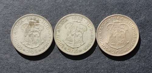 Lot of 3 20c coins 1962, 1963 and 1964 (50% silver)