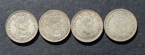 Lot of 4 x 2.5shilling 1954, 1955, 1956 and 1958