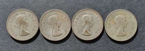 Lot of 4 x 2.5shilling 1954, 1955, 1956 and 1958