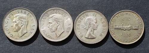 Lot of 4 x 5 shilling Crowns 1951, 1952, 1958 and 1960