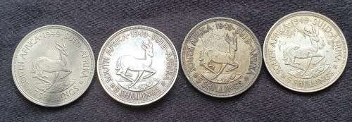 Lot of 4 x 5 Shillings (1949) - 80% Silver