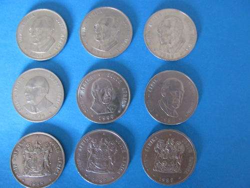 South African  9 x R1 Coins +  3 x 50 cents coins + 6 x 20 cents coins