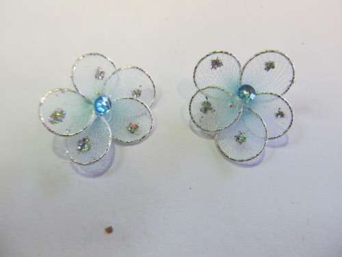 Fabric Embellishments Flower Rhinestone Centre Blue 26mm 2pc