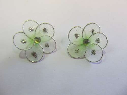Fabric Embellishments, Flowers, Rhinestone Centre, Green, 26mm, 2pc