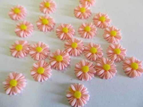 Embellishments, Plastic, Flower, Pink And Yellow, 13mm, 2pc