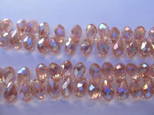 Glass Crystal Beads Teardrop Pink 13mm x 8mm