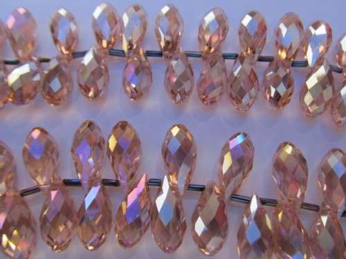Glass Crystal Beads, Teardrop, Pink, 20mm x 9mm, 4pc