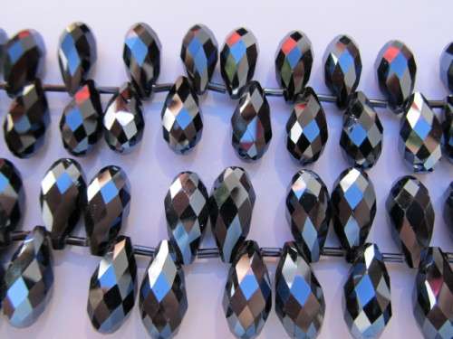 Glass Crystal Beads Teardrop Black 20mm x 9mm