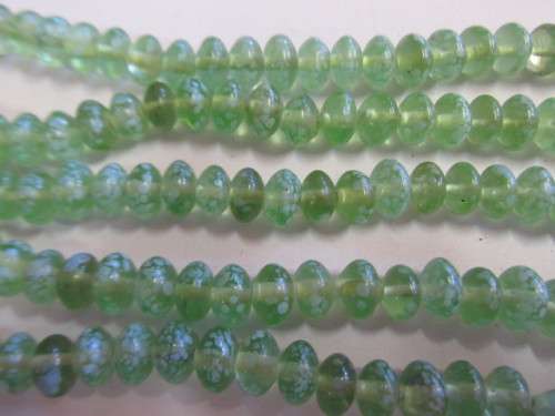 Glass Beads Fancy Rondelle 6mm x 11mm Indian Green With Blue/Grey Speckels