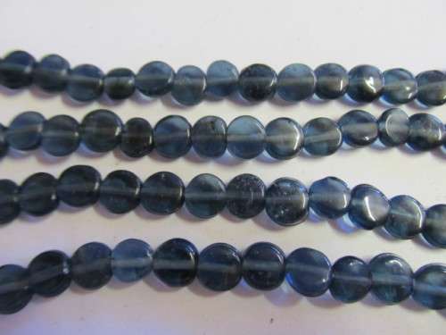Glass Beads Plain Indian Flat Round ±10mm Clear, Dark Denim ±20pc