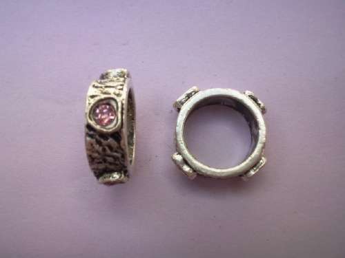 Rondals Nickel Antique With Pink Rhinestones 6mm x 17mm 1pc