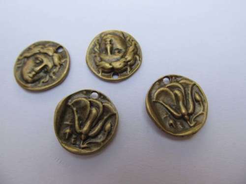 Charms, Metal, Bronze, 17mm, 4pc