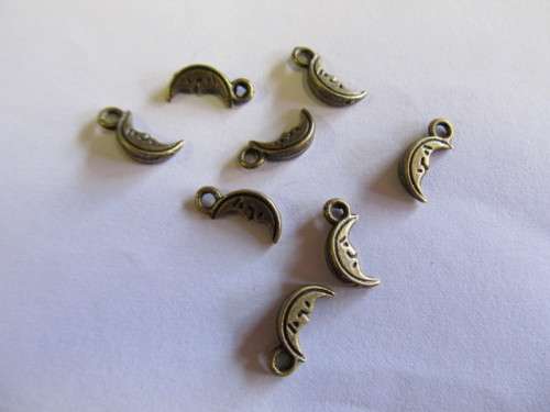 Charms, Moon, Metal, Bronze, 12mm, 6pc