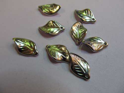 Charms, Leaves, Acrylic, Nickel, Rhodium Plated, 18mm, 5pc