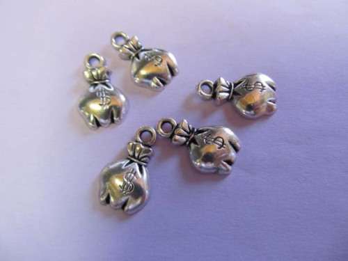 Charms, Metal, Nickel, Money Bag, 19mm, 5pc