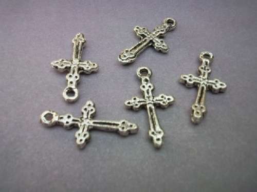 Charms, Cross, Metal, Nickel, 5pc
