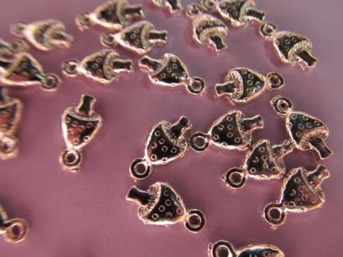 Charms, Mushroom, Metal, Silver Colour, 13mm, 6pc