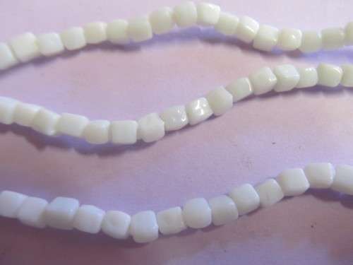 Glass Beads, Indian Beads, Cubes, White, 4mm, ±20pc