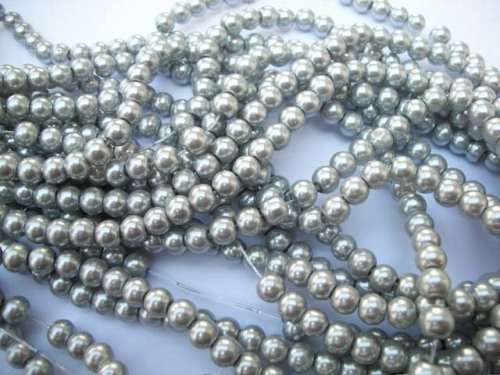 Glass Pearls, Shiny Grey, 6mm, ±154pc
