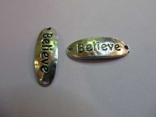 Bracelet Slider, "Believe" Stamped On Slider, Nickel, 30mm x 11mm, 1pc