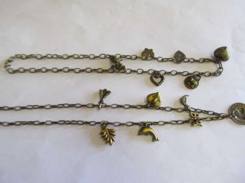 Necklace, Chain With 7 x Charms, Bronze, ±40cm, 1pc