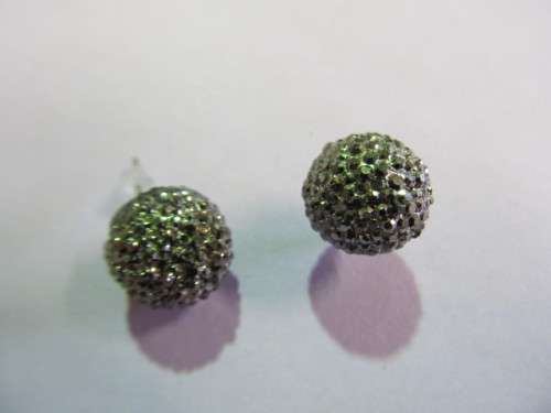 Earrings, Stud, Round, Charcoal, 12mm, 1 Pair