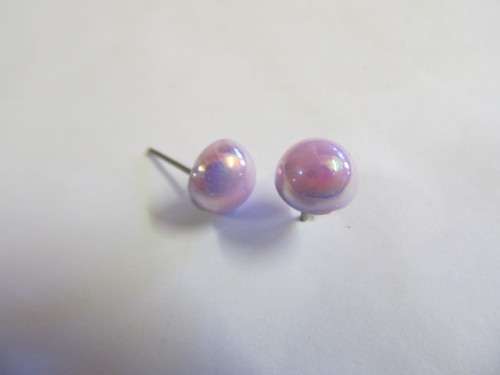 Earrings, Stud, Round, Pink, 8mm, 1 Pair
