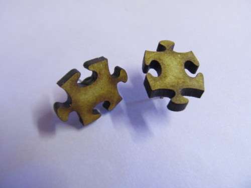 Earrings Stud Wooden Puzzle Piece 20mm x 15mm