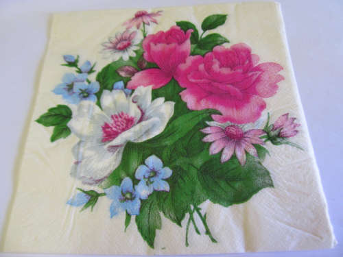 Decoupage Serviettes, Flower Design, White With Summer Colours, 1pc